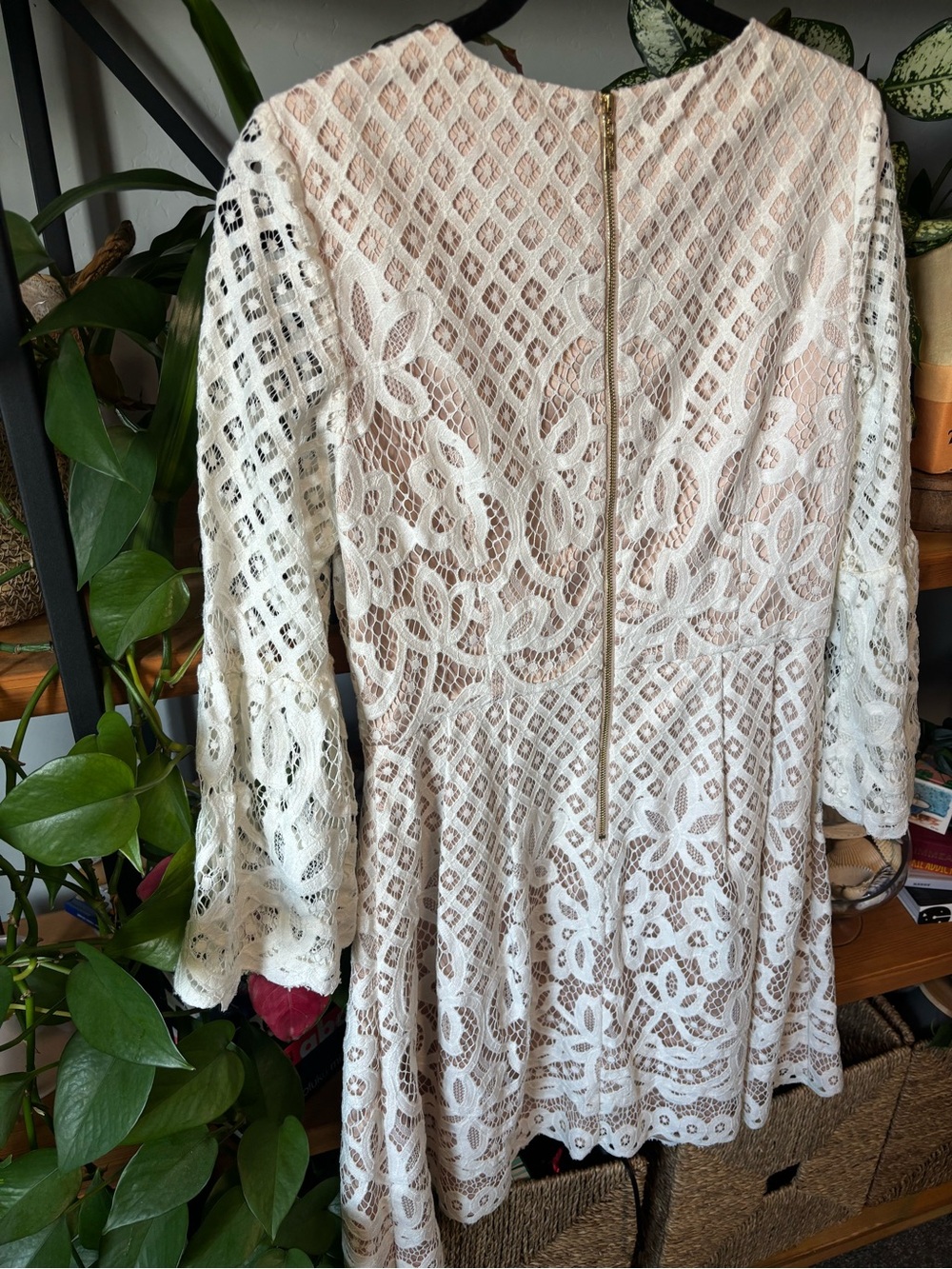 ELIZA J Bell Sleeve Lace Fit & Flare Dress In Ivory | Size 8 - Picture 8 of 8
